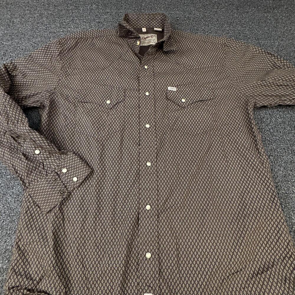 Rafter C Shirt Mens XL Brown Geometric Long Sleeve Button Up Pocket Casual